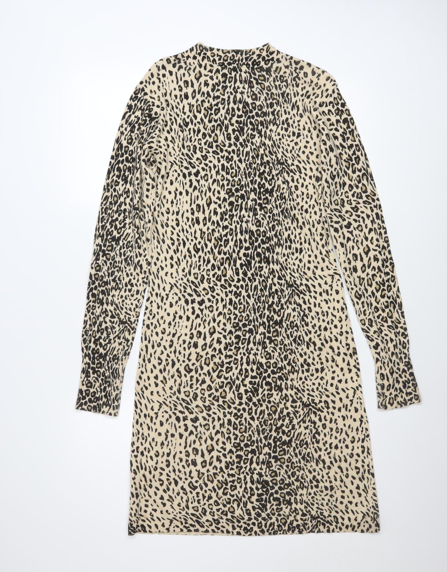 Coast Women Beige Animal Print Long Sleeve Shift Dress Size S