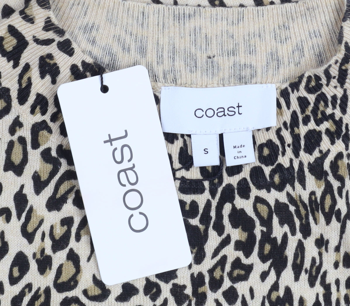 Coast Women Beige Animal Print Long Sleeve Shift Dress Size S