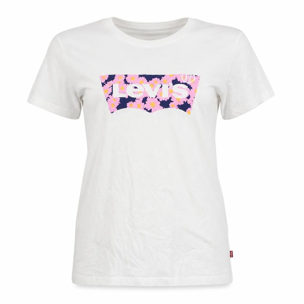 Levi's Women's White Floral Logo T-Shirt Size S Cotton Short Sleeve