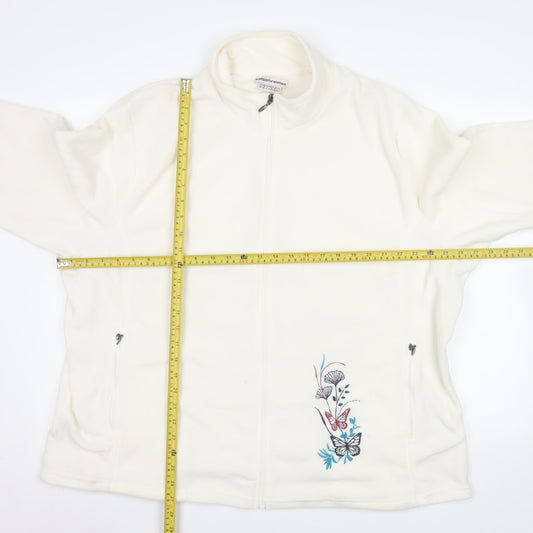 Atlasforwomen White Embroidered Fleece Jacket Women’s Plus 24-26 Zip Pockets