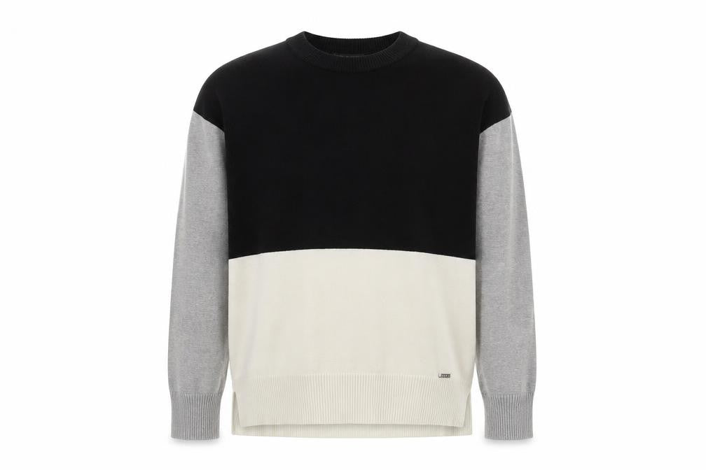 DKNY Men's Black Grey Colour Block Crew Neck Jumper Size S
