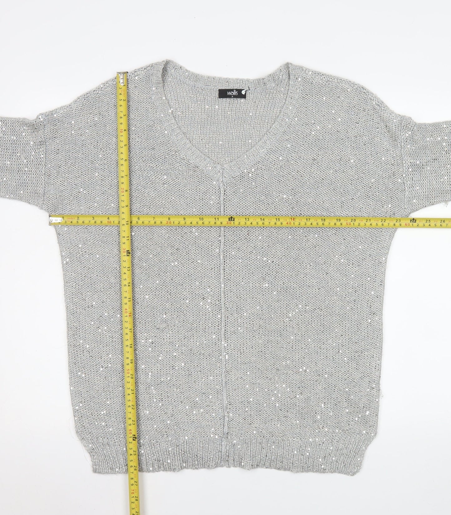 Wallis Women’s Grey Sequin V-Neck Pullover Jumper Size M