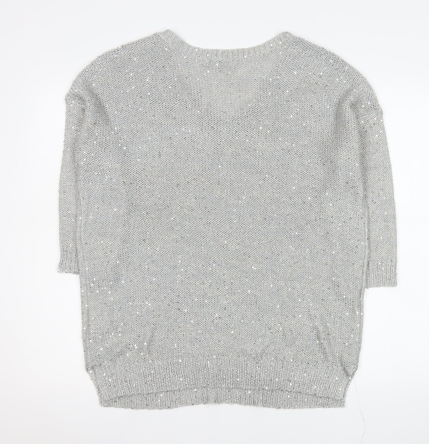 Wallis Women’s Grey Sequin V-Neck Pullover Jumper Size M