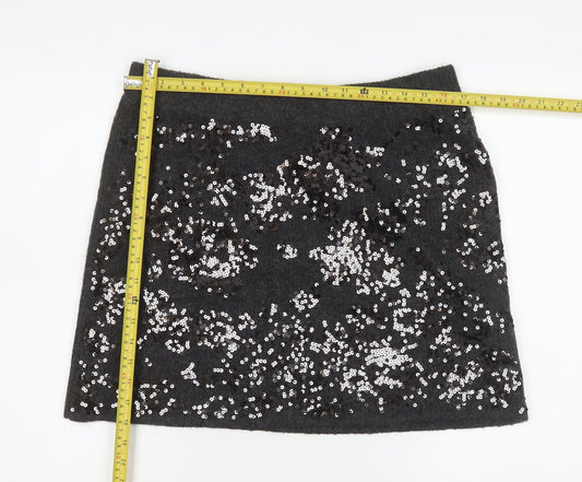 River Island Women's Grey Sequin Mini Skirt Size L Party Wear