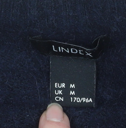 Lindex Women’s Navy Blue Cardigan Medium Wool Mohair Blend Open Knit