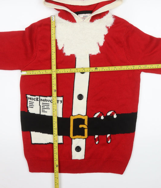 Next Mens Red Christmas Hooded Santa Cardigan Jumper Size M
