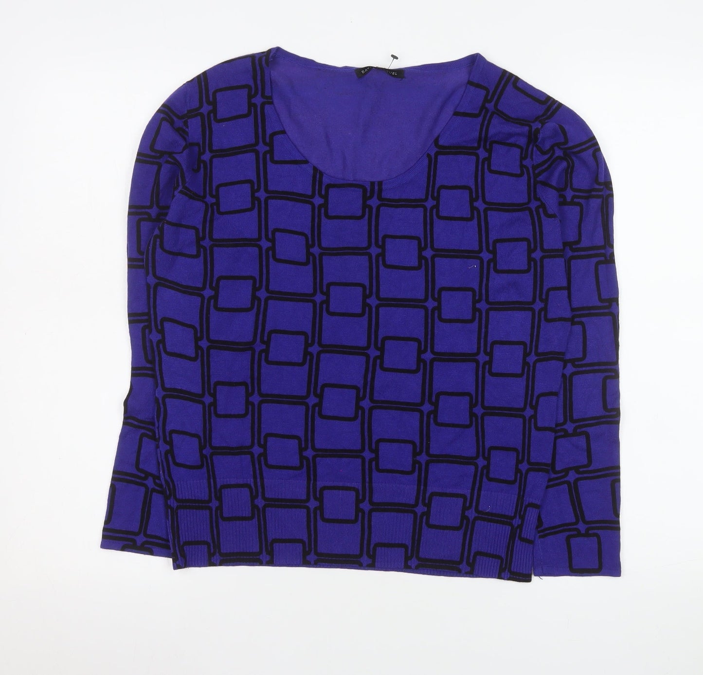 David Emanuel Women's Blue Geometric Long Sleeve Blouse Size 16
