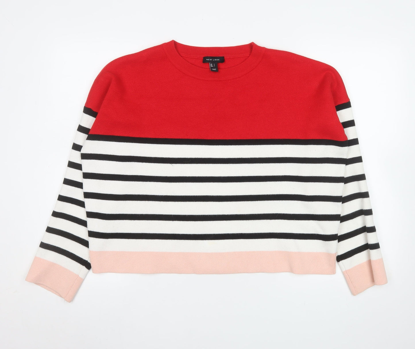 New Look Women’s Red Striped Pullover Jumper Size L Classic Knit