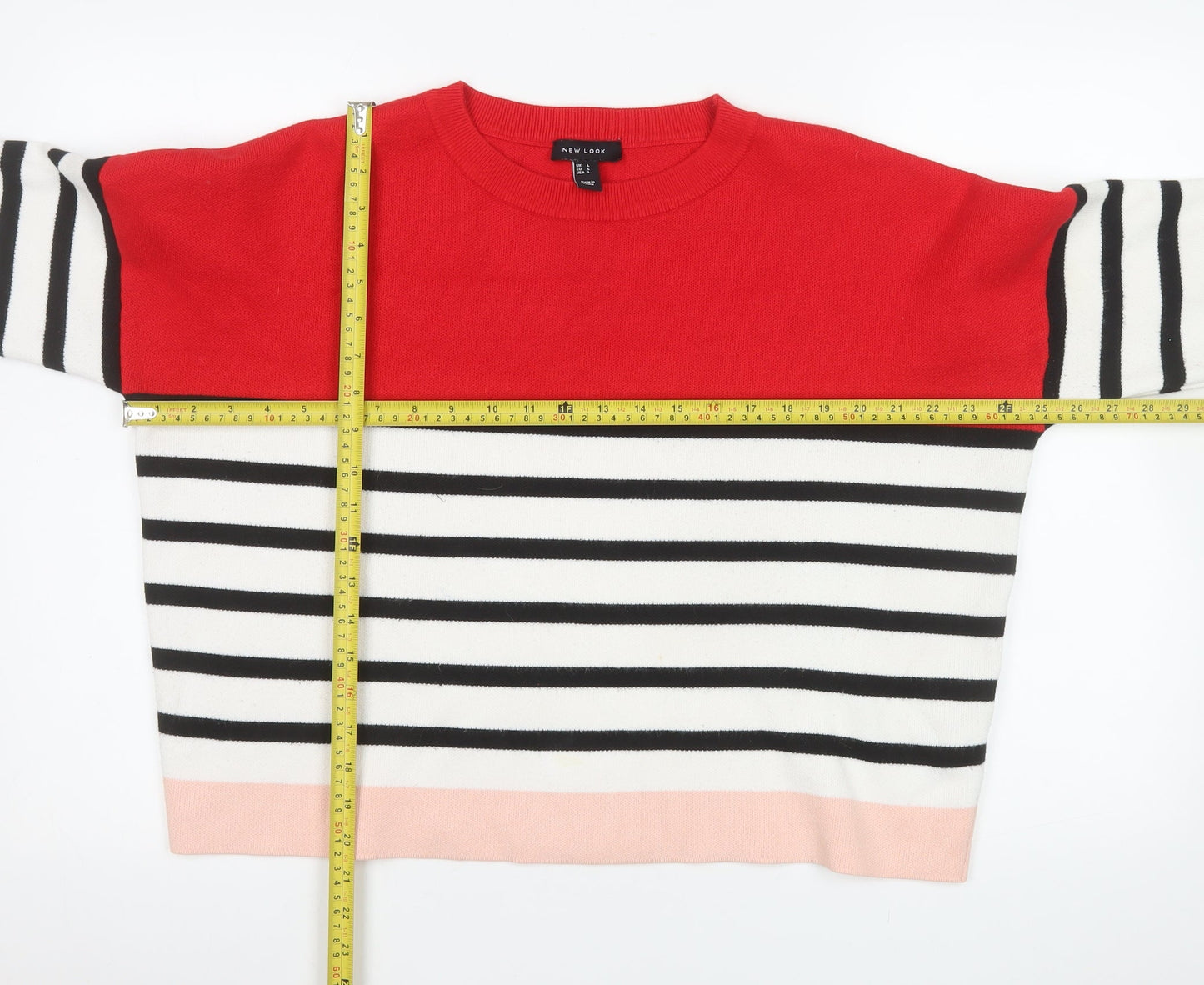 New Look Women’s Red Striped Pullover Jumper Size L Classic Knit
