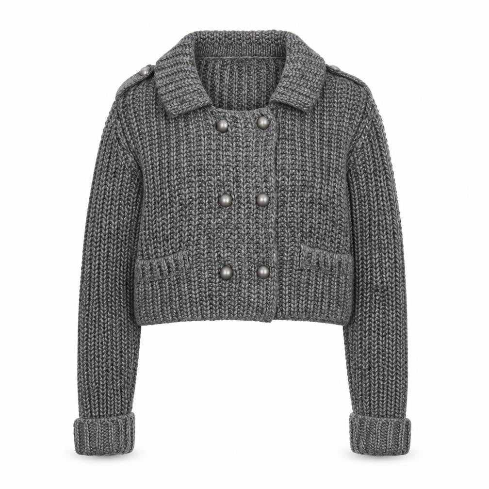 Marks and Spencer Women's Grey Chunky Knit Collared Cardigan UK 12