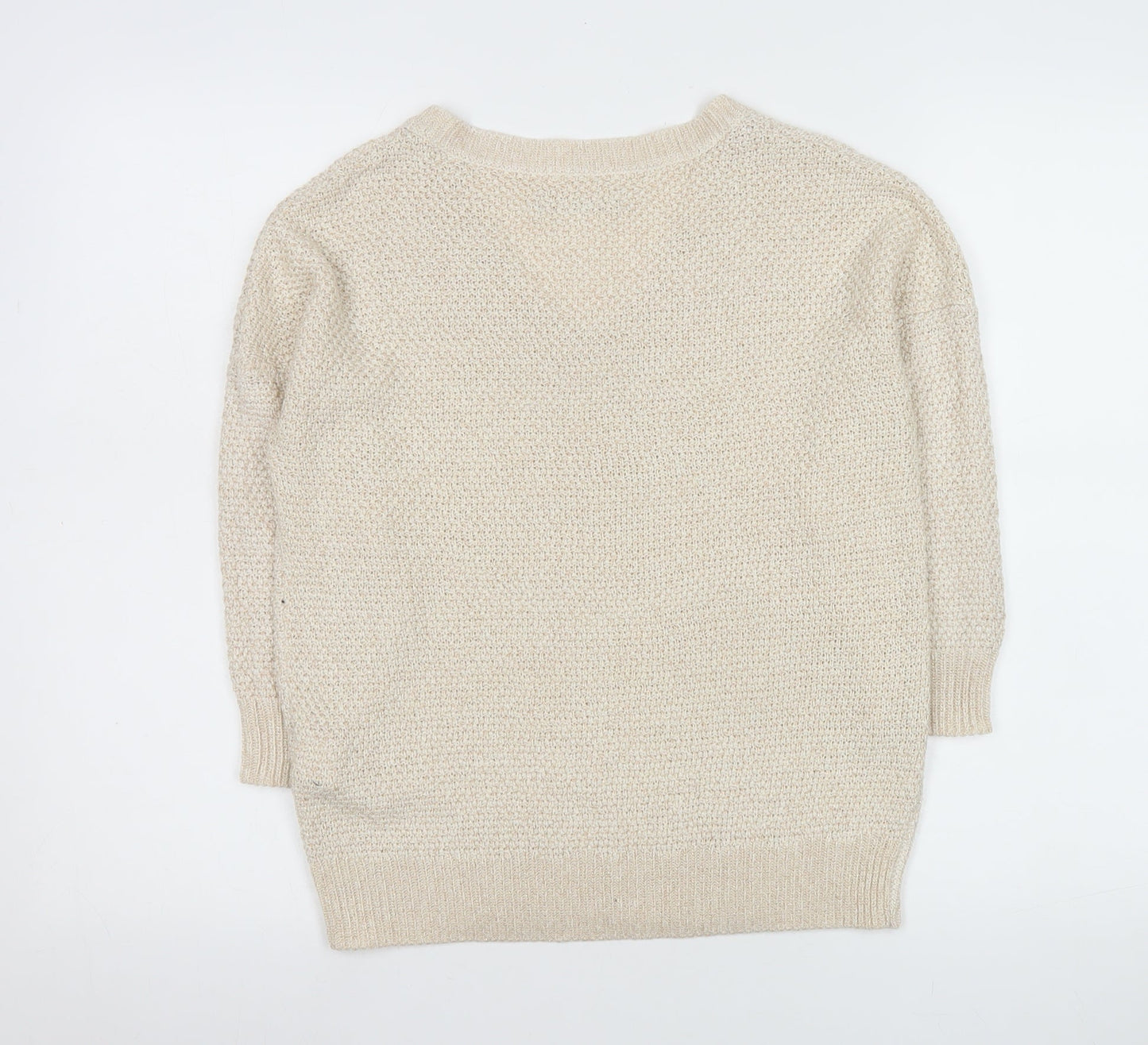 Mohito Women Beige Chunky-Knit V-Neck Pullover Jumper Size S