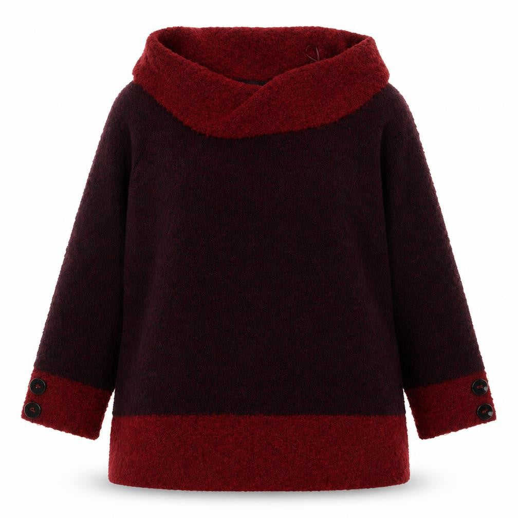 Front view of Roman Women Burgundy Red Cowl Neck Pullover Sweater, size 16