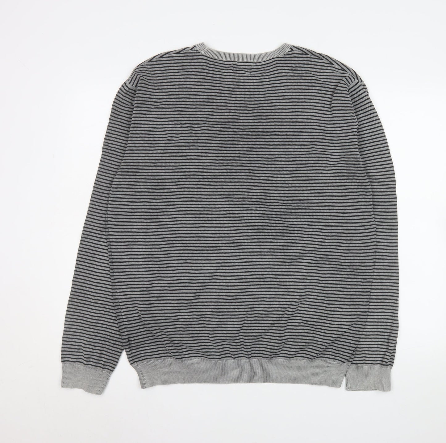 Next Men’s Grey Striped Cotton Crew Neck Pullover Jumper XL