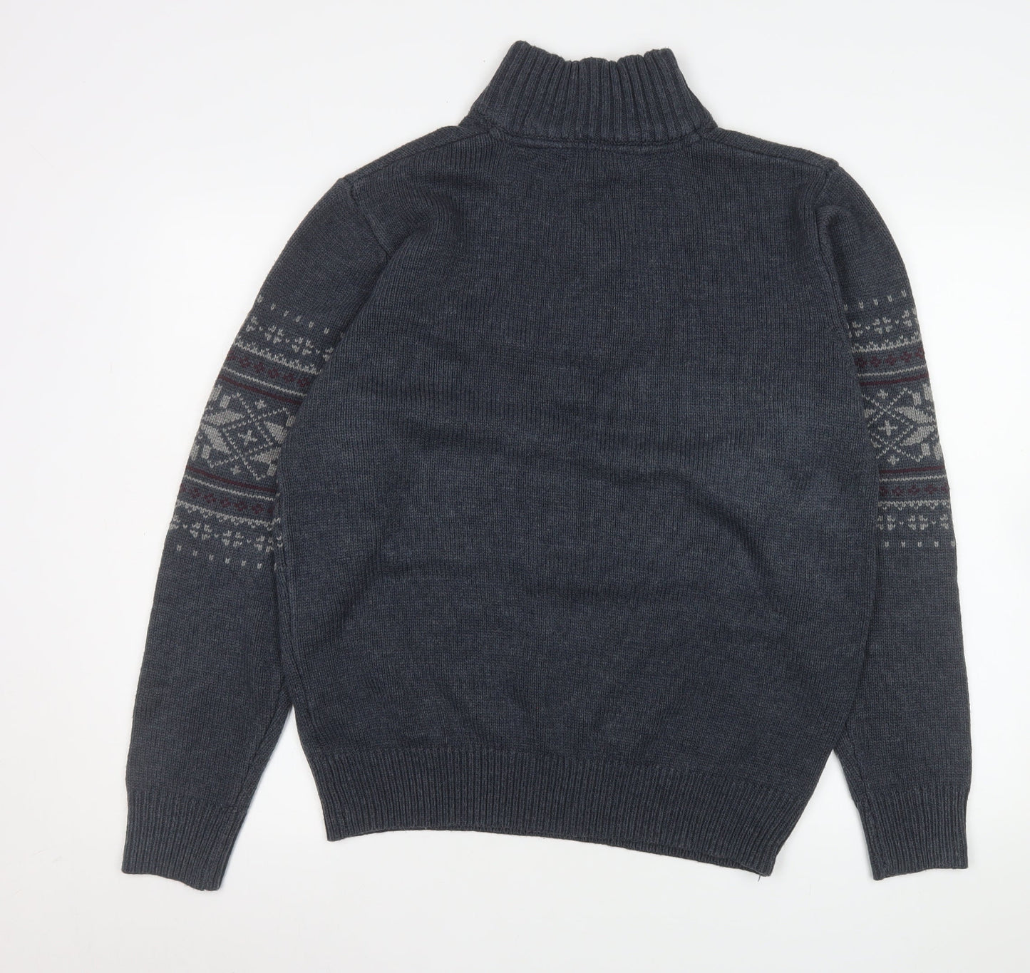 George Men’s Blue Fair Isle Button Henley Knit Sweatshirt Medium