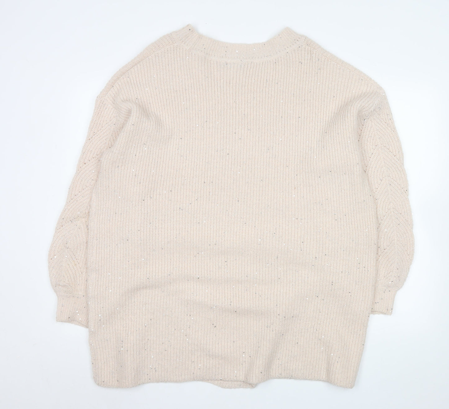 Next Women’s Beige Sequin Knit Pullover Jumper XL Relaxed Fit