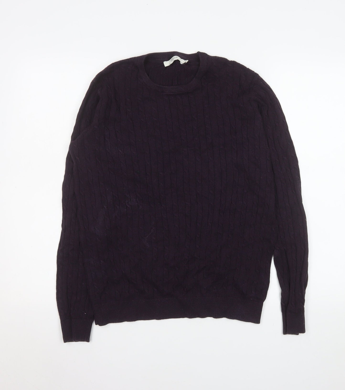 Jack & Jones Men’s Purple Cable-Knit Cotton Crew Neck Jumper M