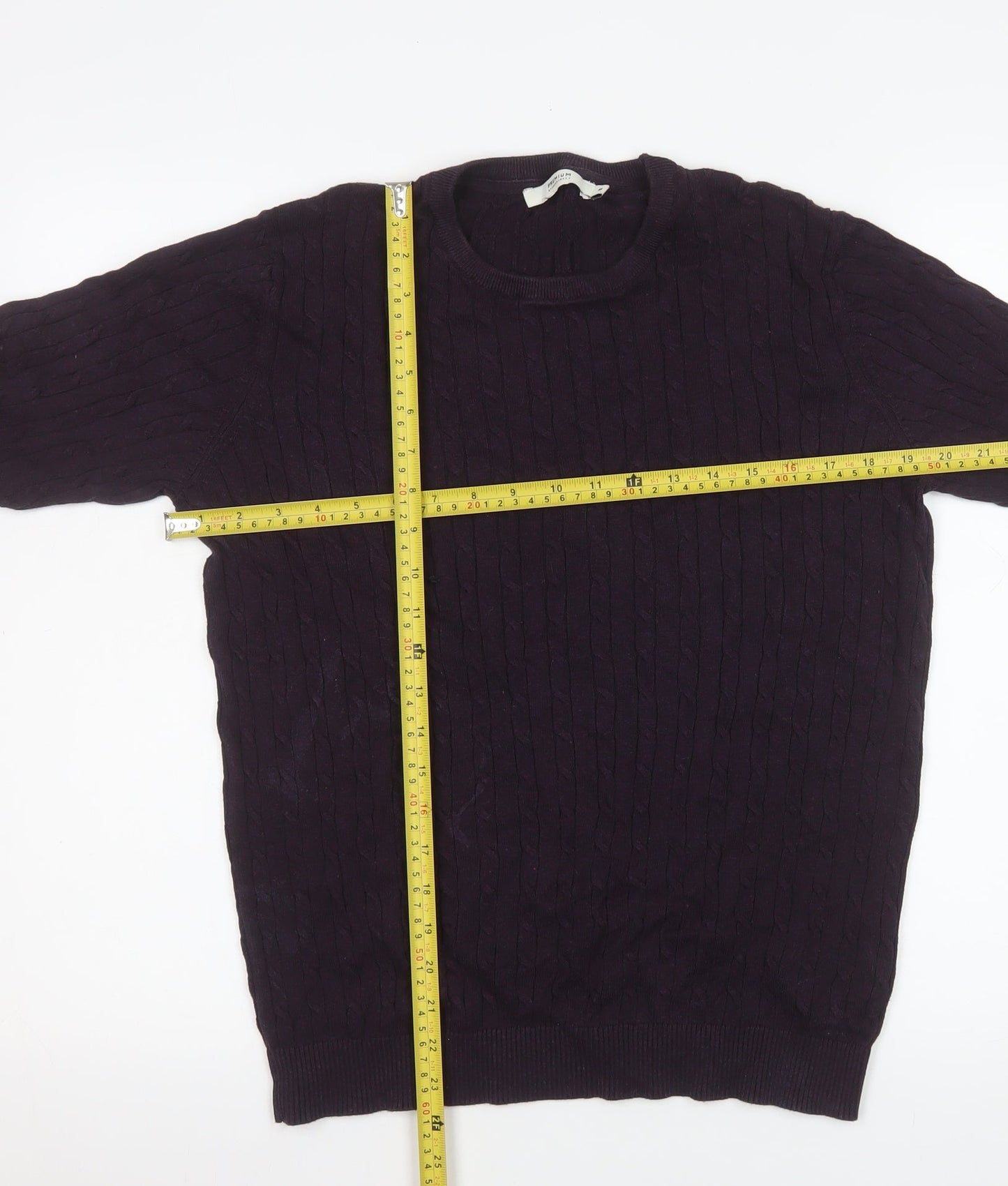 Jack & Jones Men’s Purple Cable-Knit Cotton Crew Neck Jumper M