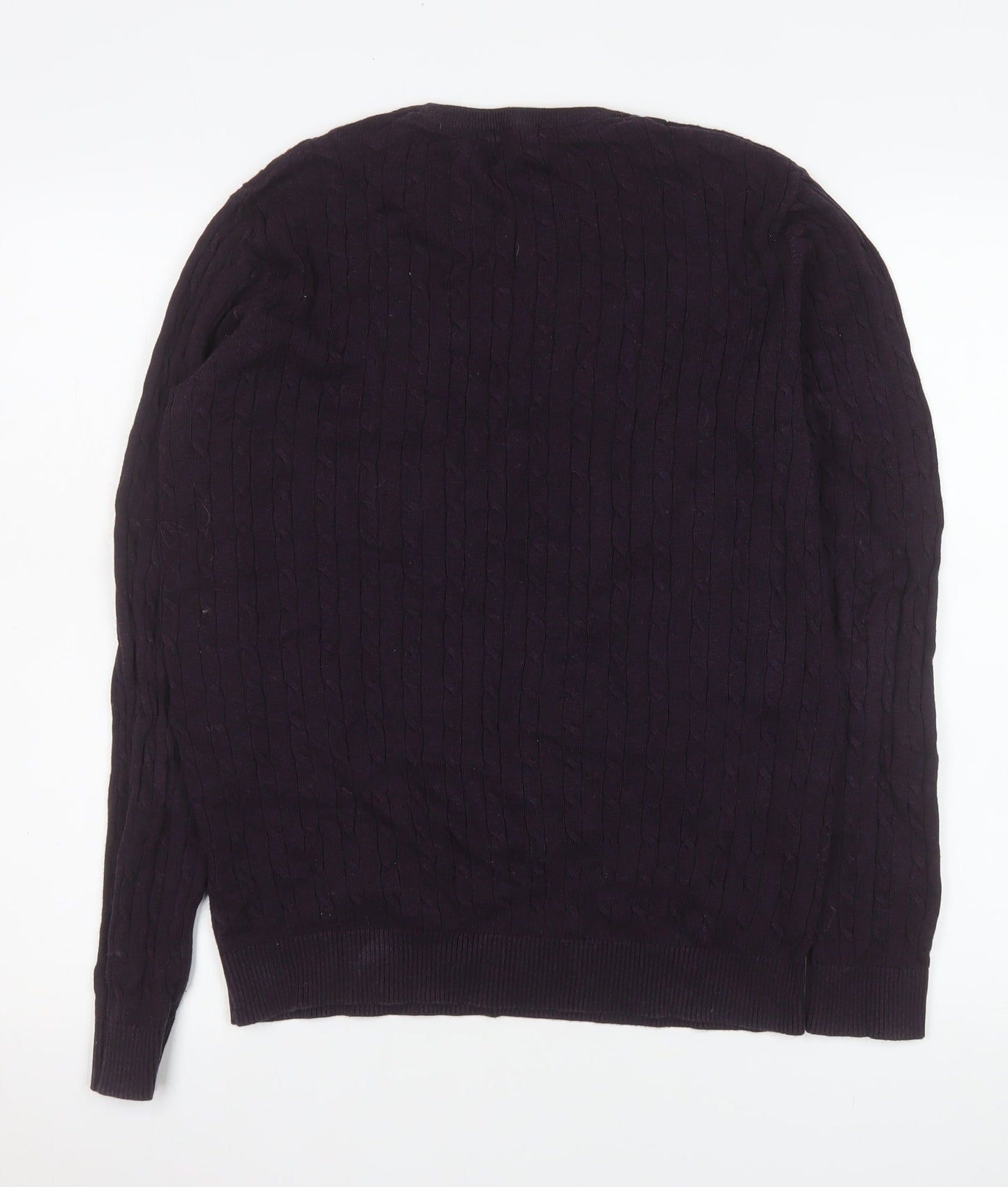 Jack & Jones Men’s Purple Cable-Knit Cotton Crew Neck Jumper M