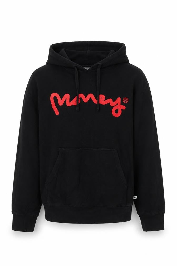 Money Mens Black XL Pullover Hoodie with Red Logo Graphic Print