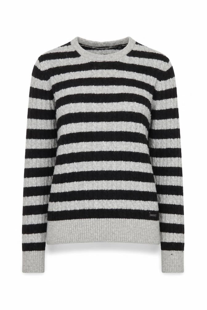 Superdry Womens Grey Black Striped Wool Cashmere Long Sleeve Knit Top XS