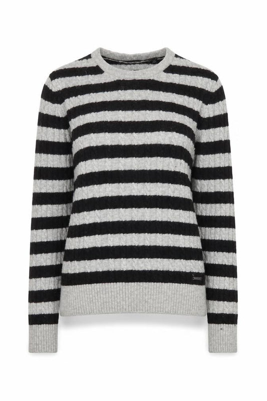 Superdry Womens Grey Black Striped Wool Cashmere Long Sleeve Knit Top XS