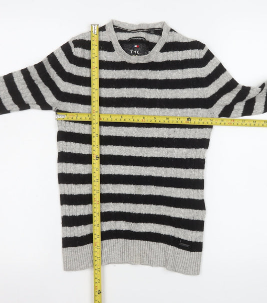 Superdry Womens Grey Black Striped Wool Cashmere Long Sleeve Knit Top XS