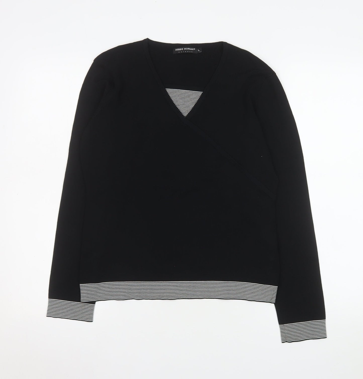 Debbie Morgan Women’s Black Wrap Knit Top Size L Viscose Blend Long Sleeve