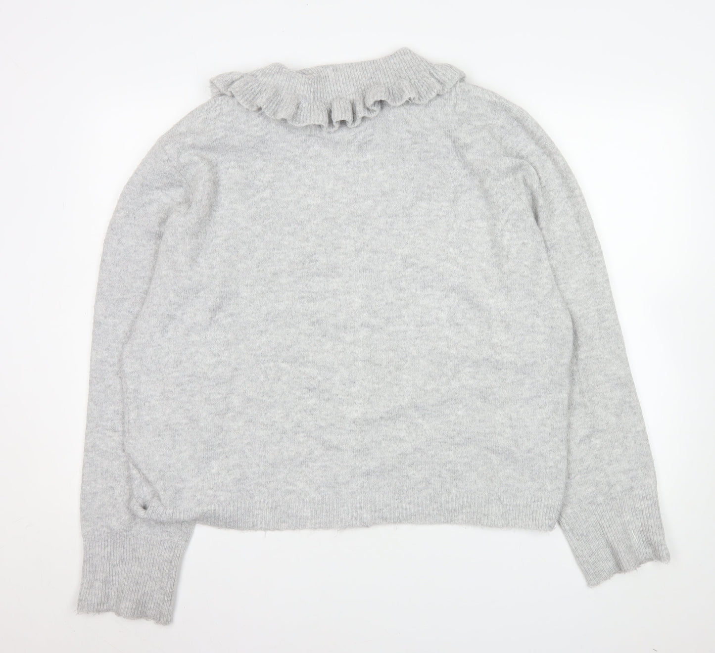 JD Williams Women Grey Cardigan Size 16/18 Button Front Ruffle Collar Knit