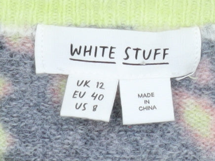White Stuff Women Green Floral Wool Blend Pullover Sweater UK 12
