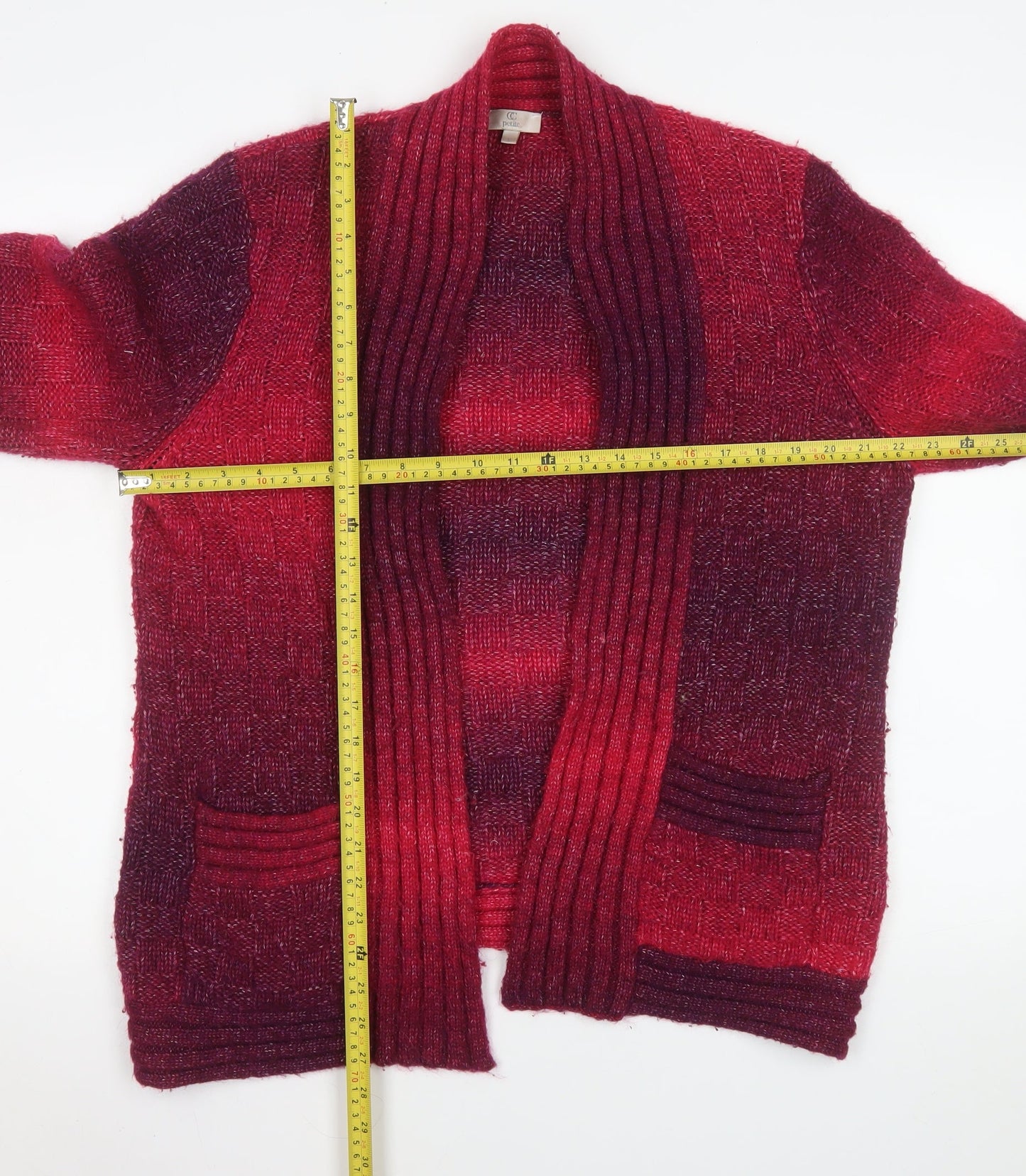 CC Petite Women's Red Wool Blend Open Cardigan L
