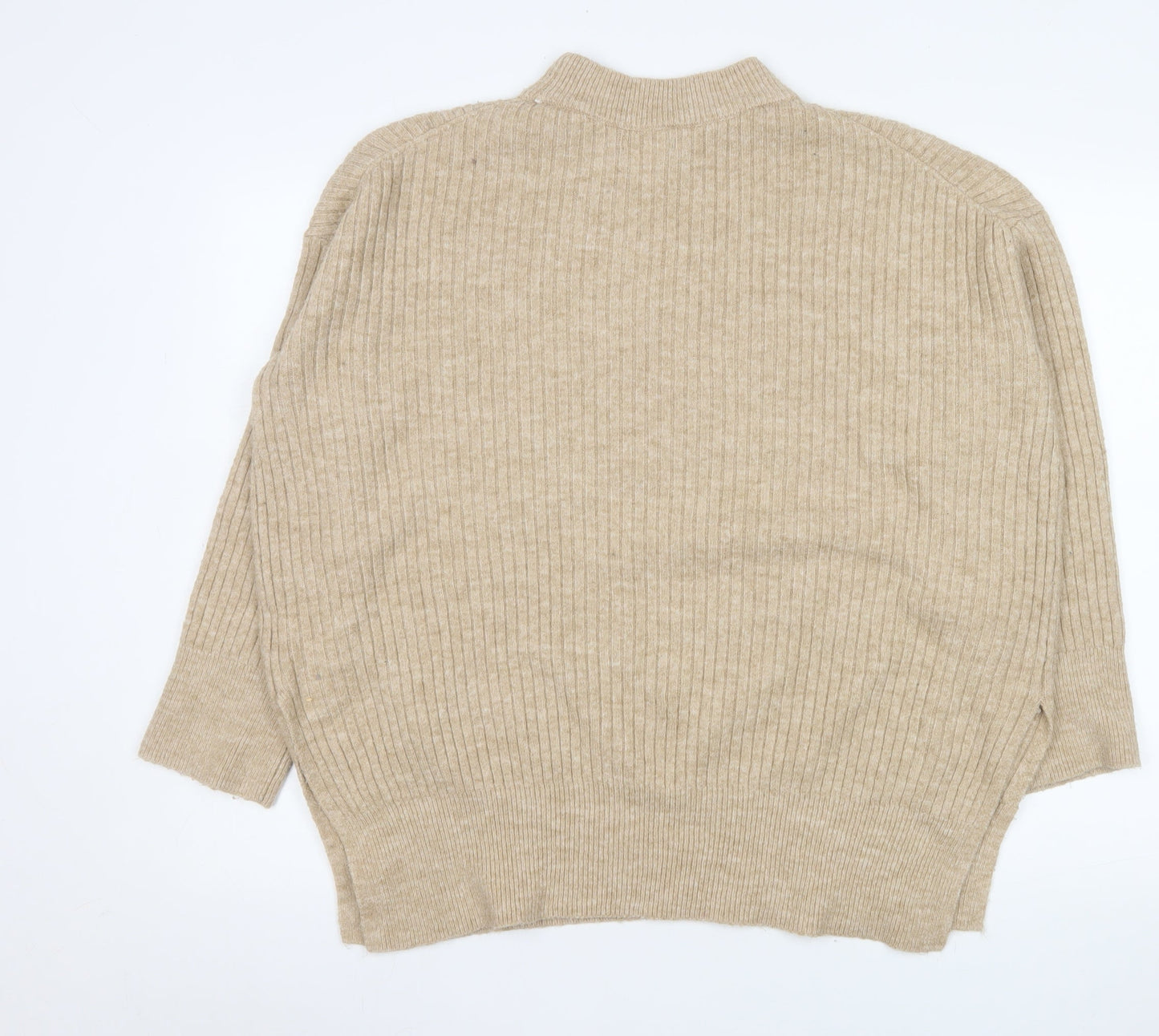 H&M Men Beige Ribbed Mock Neck Pullover Jumper Size M