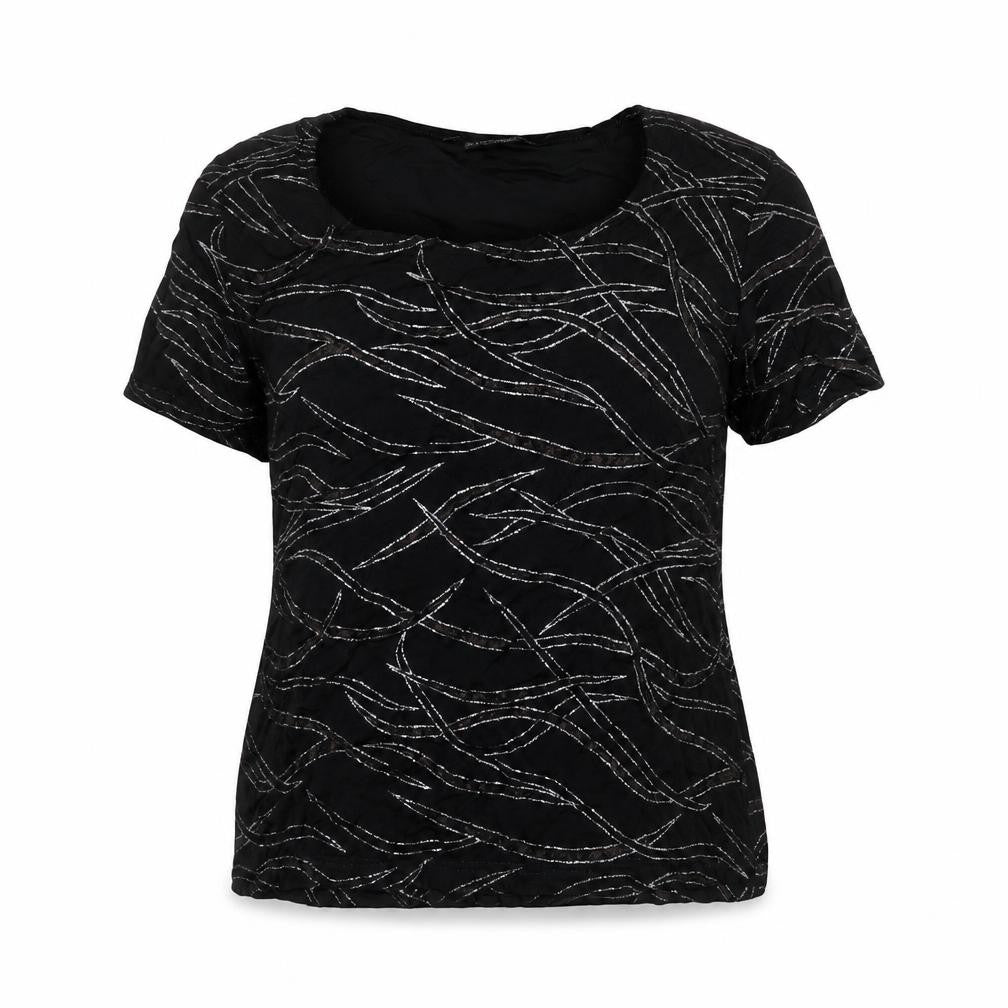 Reflections Womens Black Glitter Patterned Short Sleeve Top L
