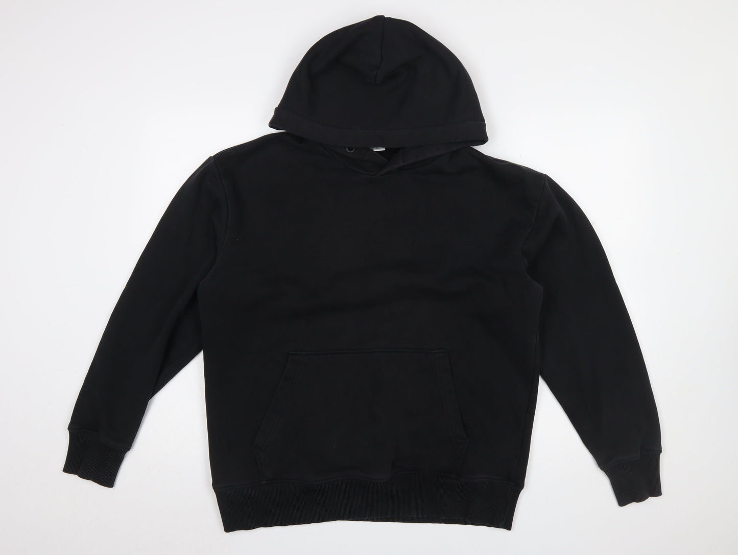 Zara Women Black Medium Pullover Hoodie Cotton Blend Casual