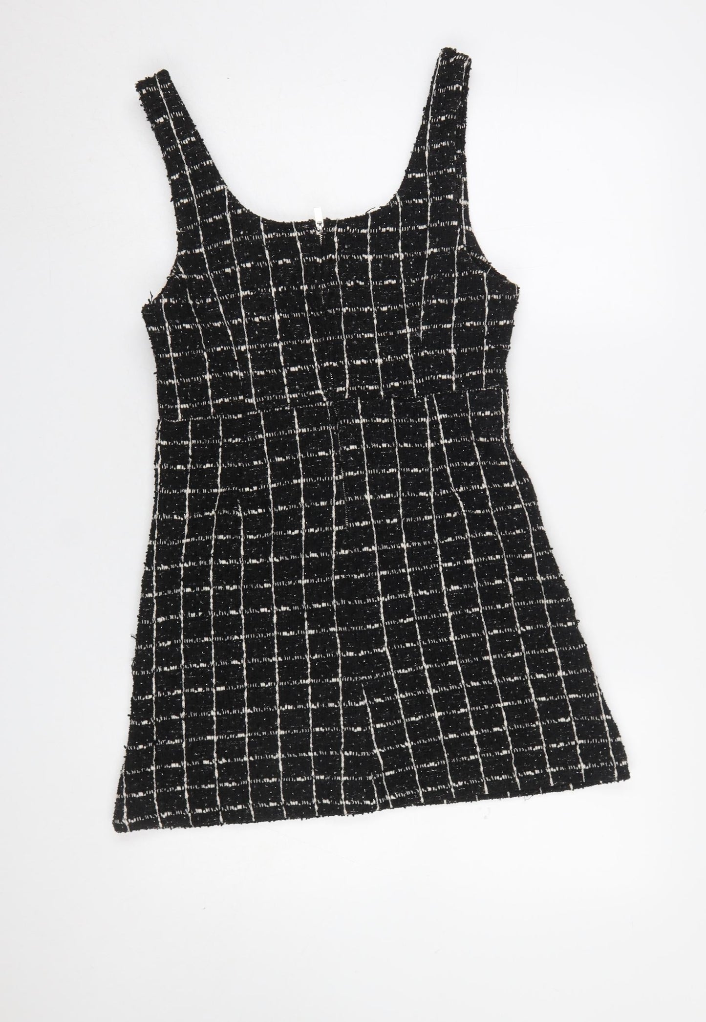 MNG Women's Black Check Tweed Sleeveless Shift Dress Size 8
