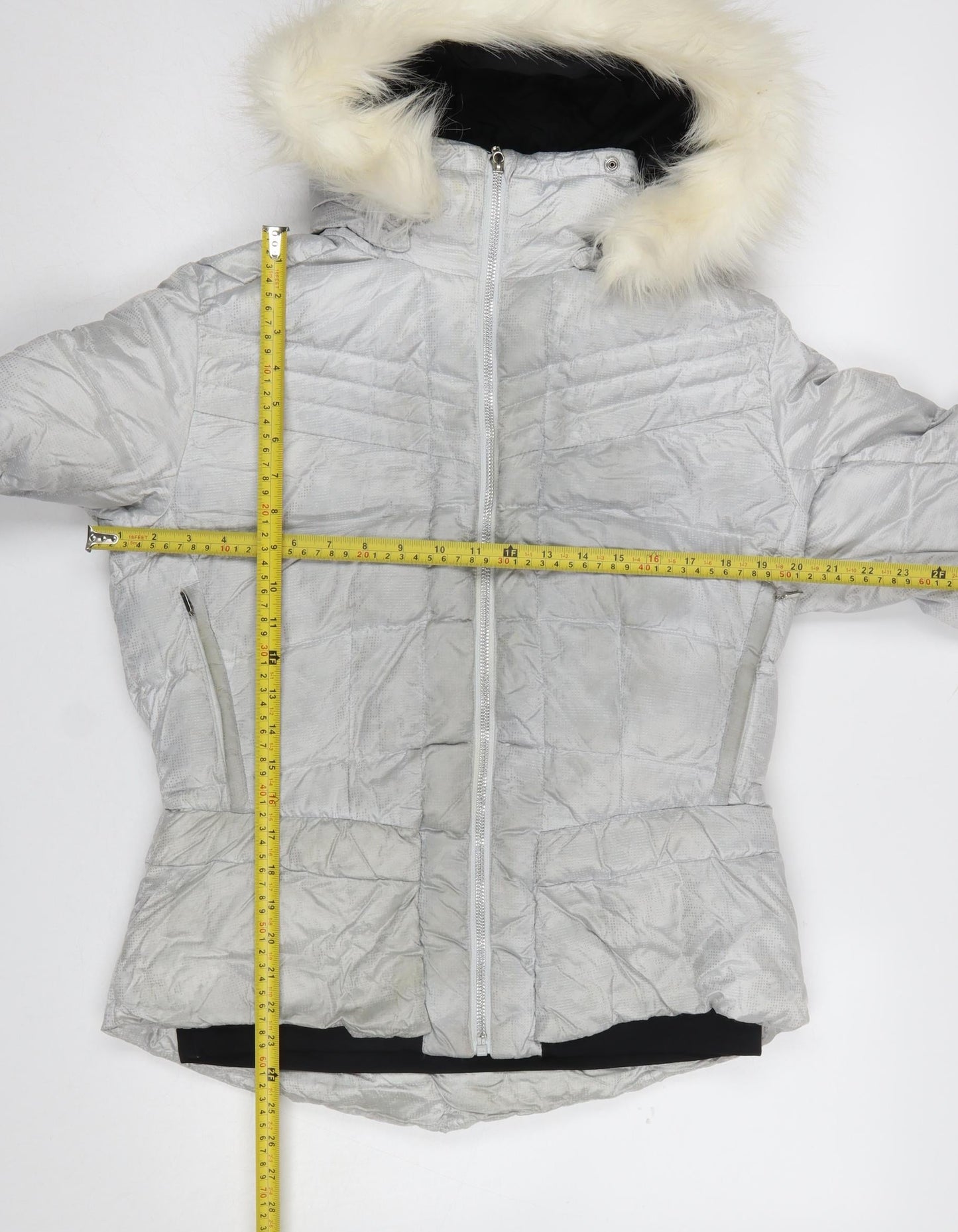 Duvillard Women Silver Hooded Down Puffer Jacket UK 14 Winter Ski Coat