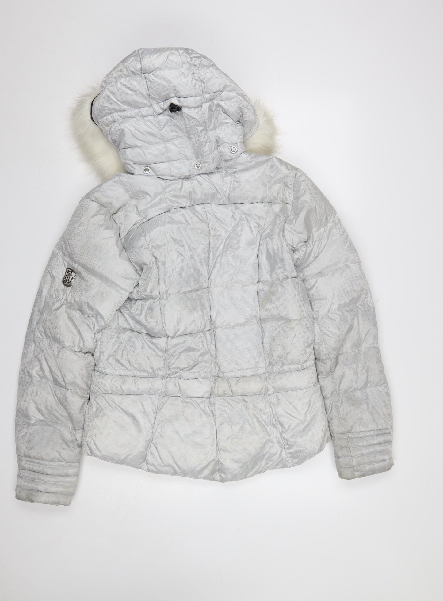 Duvillard Women Silver Hooded Down Puffer Jacket UK 14 Winter Ski Coat