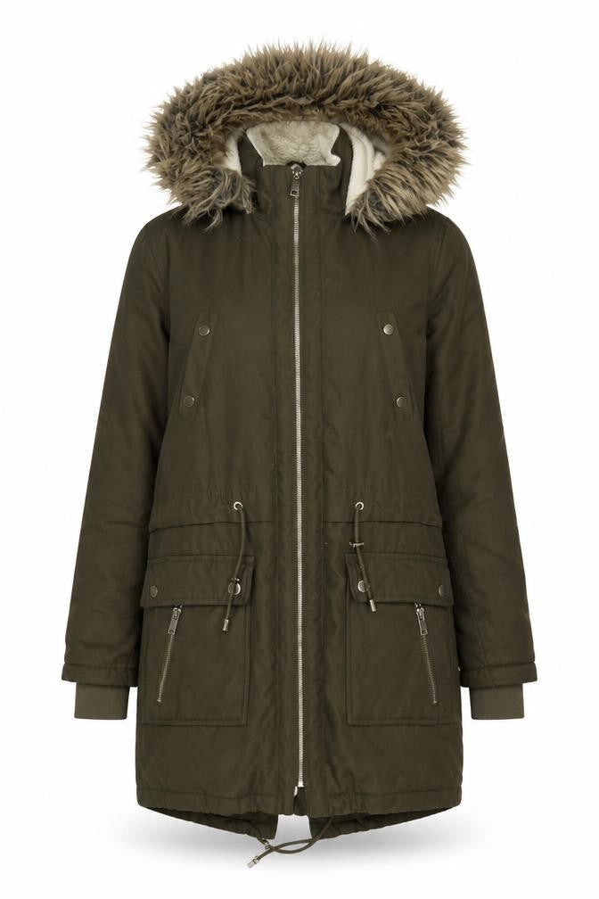 Peacocks Women’s Green Faux Fur Hooded Long Parka Coat Size 10