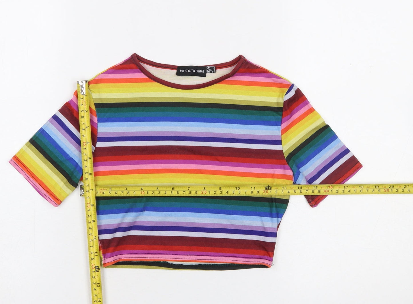 PrettyLittleThing Women’s Multicoloured Cropped Stripe T-Shirt UK 4