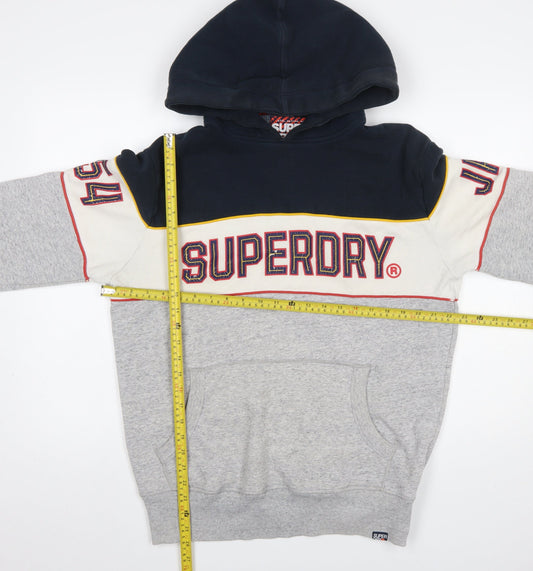 Superdry Mens Grey Pullover Hoodie Large Embroidered Logo Sports Style