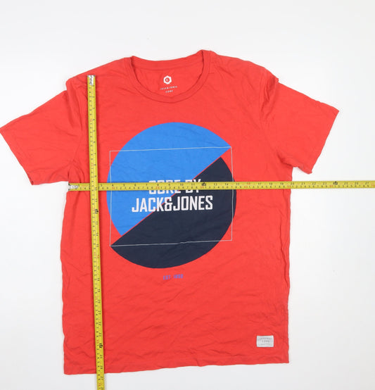 Jack & Jones Core Red Graphic Print Men's Cotton T-Shirt Size M