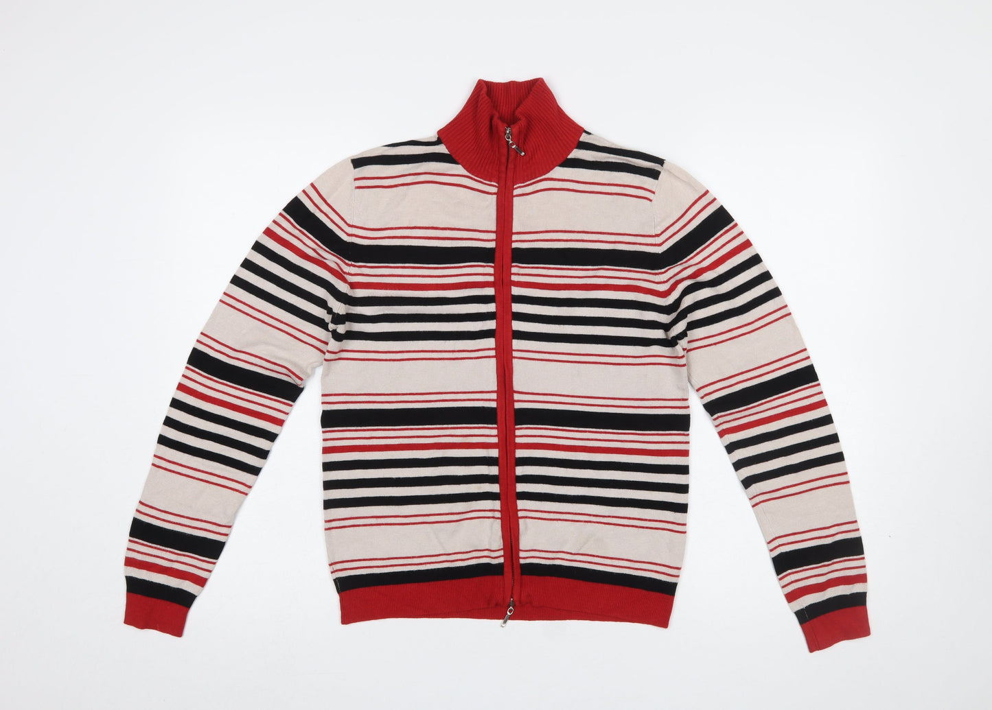 Sasha Women’s Beige Red Striped Full Zip Cardigan Jumper M