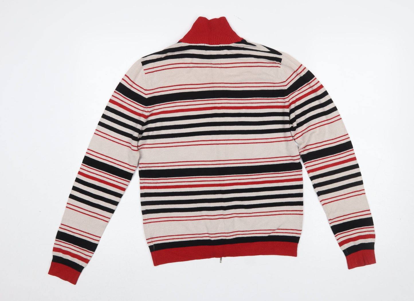 Sasha Women’s Beige Red Striped Full Zip Cardigan Jumper M