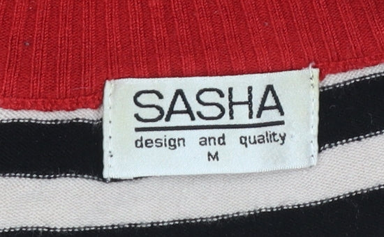 Sasha Women’s Beige Red Striped Full Zip Cardigan Jumper M