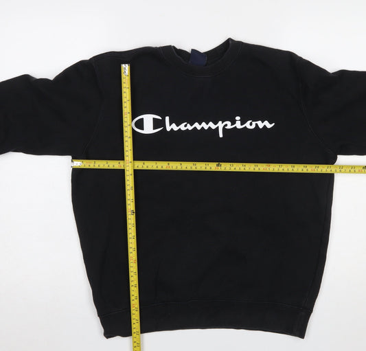 Champion Men's Black Medium Pullover Sweatshirt Crew Neck Logo Fleece