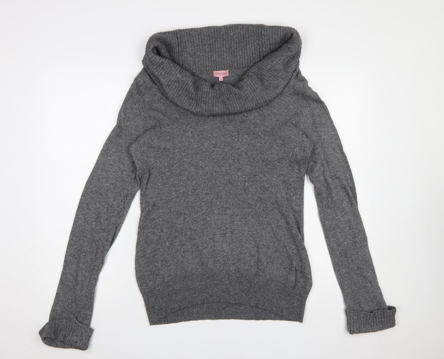 Phase Eight Women's Grey Cowl Neck Long Sleeve Jumper Size 14