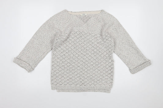 FatFace Women’s Ivory Cotton Knit Jumper Size 12 Crew Neck Pullover