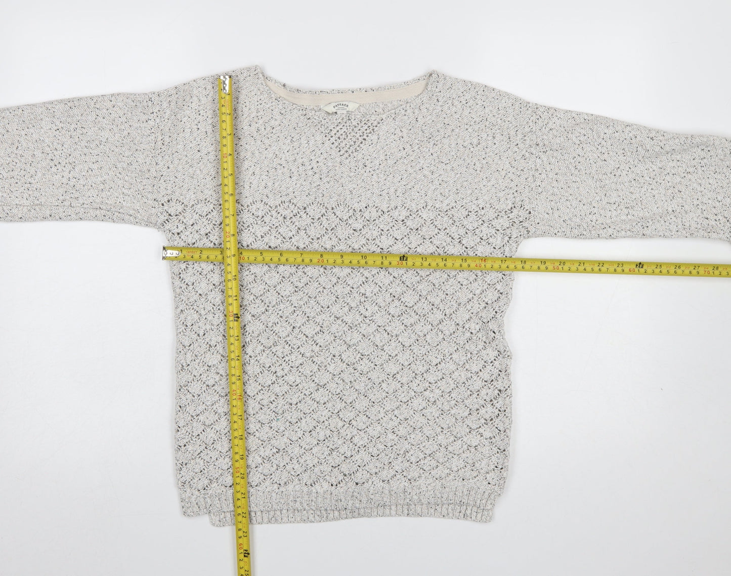 FatFace Women’s Ivory Cotton Knit Jumper Size 12 Crew Neck Pullover
