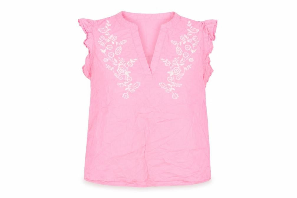 Dunnes Women Pink Embroidered Floral Sleeveless Tunic Blouse Size S