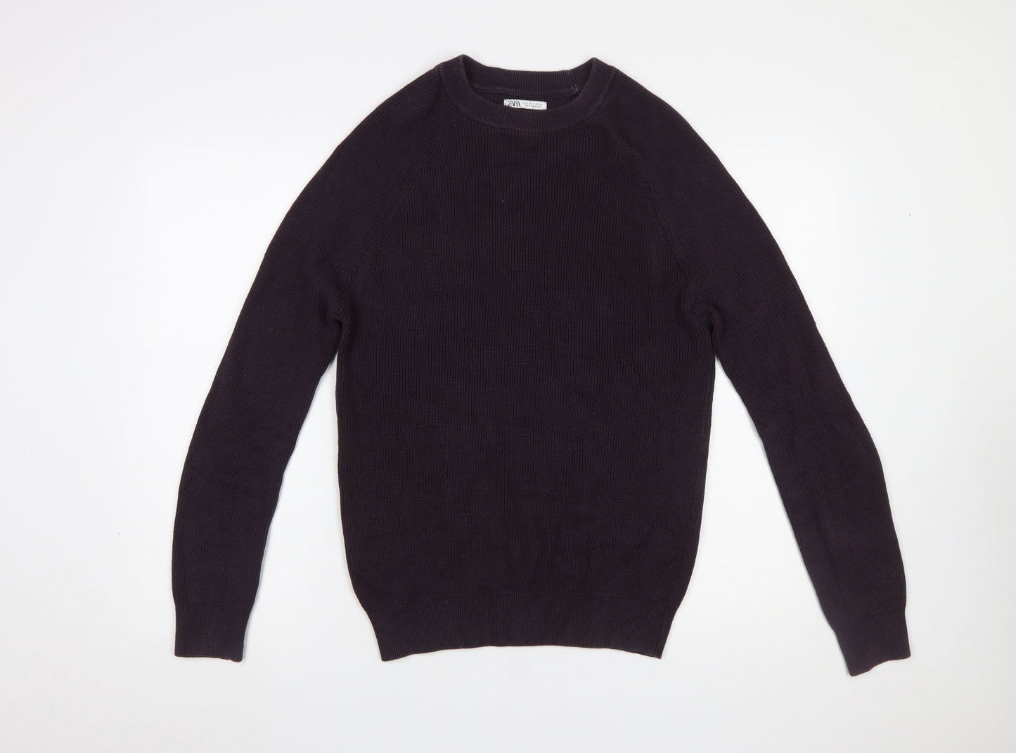 Zara Men Black Cotton Crew Neck Pullover Jumper Size S