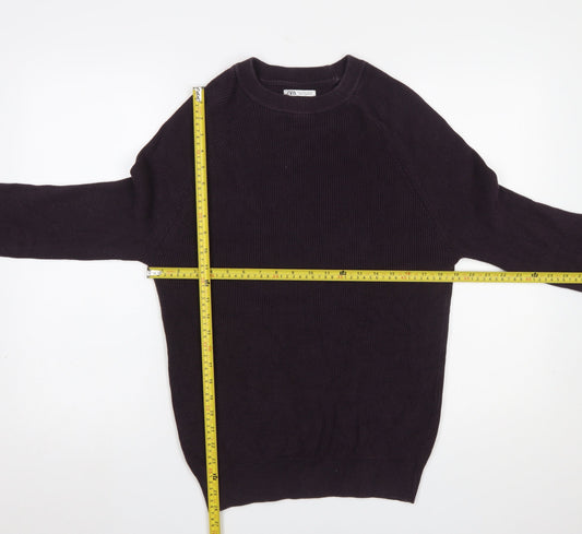 Zara Men Black Cotton Crew Neck Pullover Jumper Size S